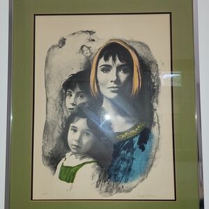 24hr Sale - Framed Portrait Wall Art - Green & Blue Accents